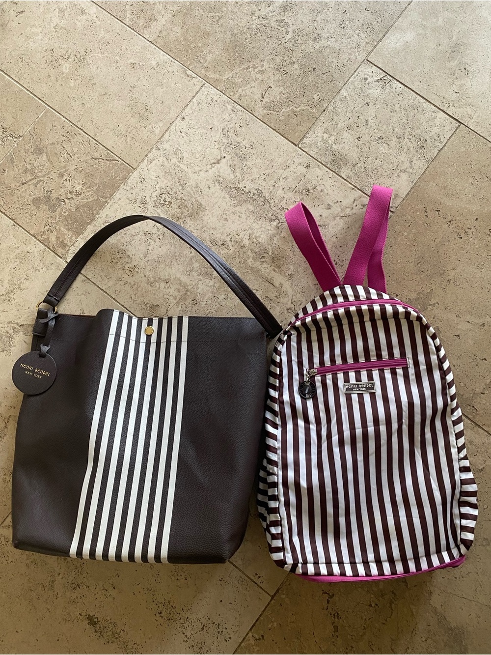 2 Henri Bendel Centennial Collection Tote Bag And Backpack Iconic Stripes READ